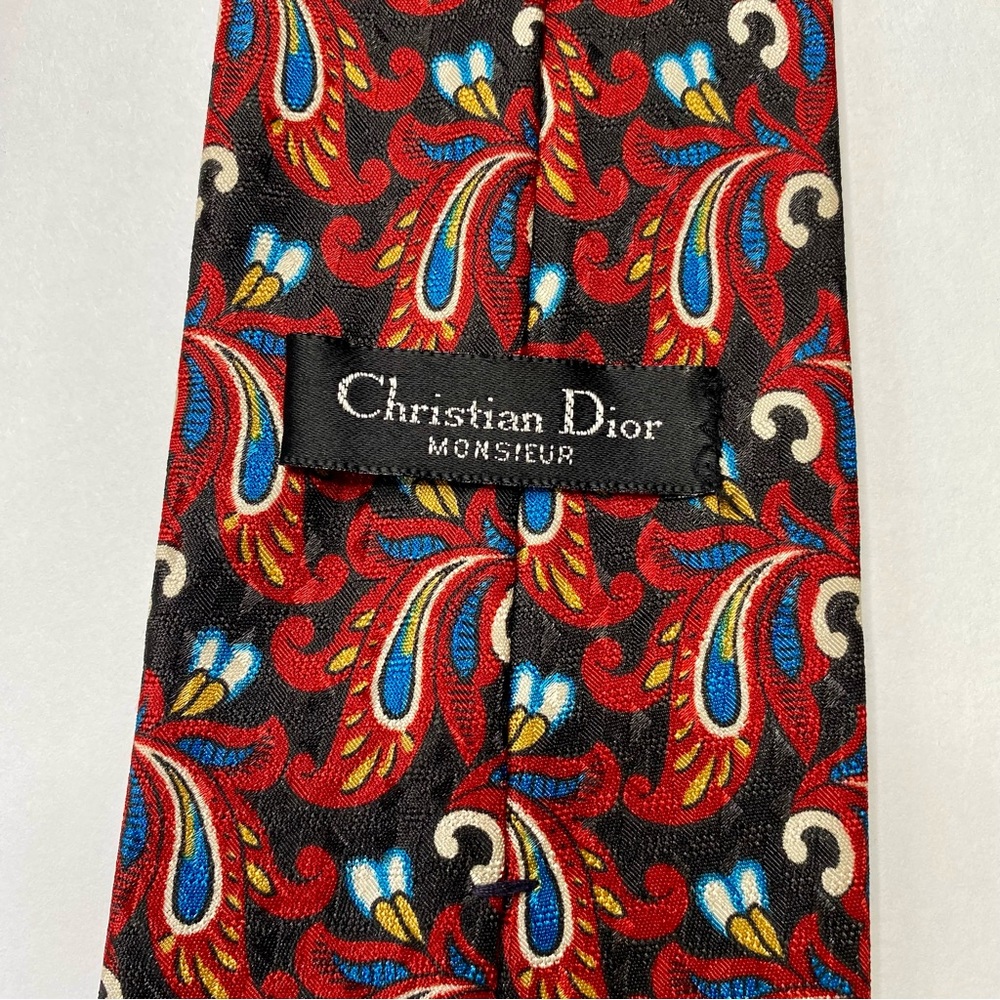 Christian Dior Black Red Blue White Paisley Men’s Tie 3.75” x 60” Made In USA - Picture 6 of 6